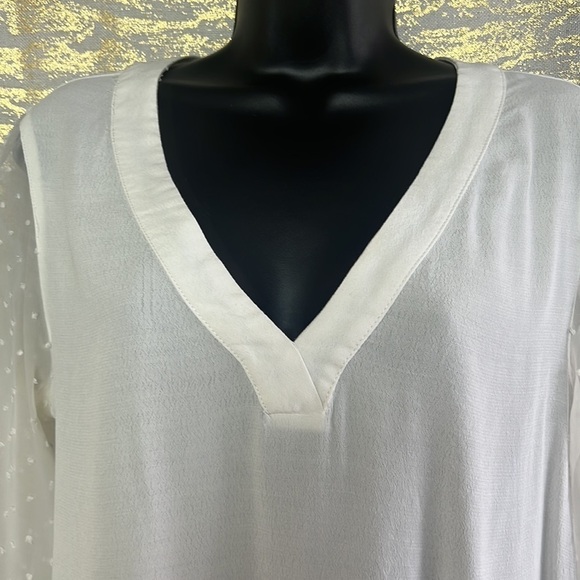 Zara Basic White Dot Chiffon Puff Sleeve Blouse Size M - Picture 4 of 12